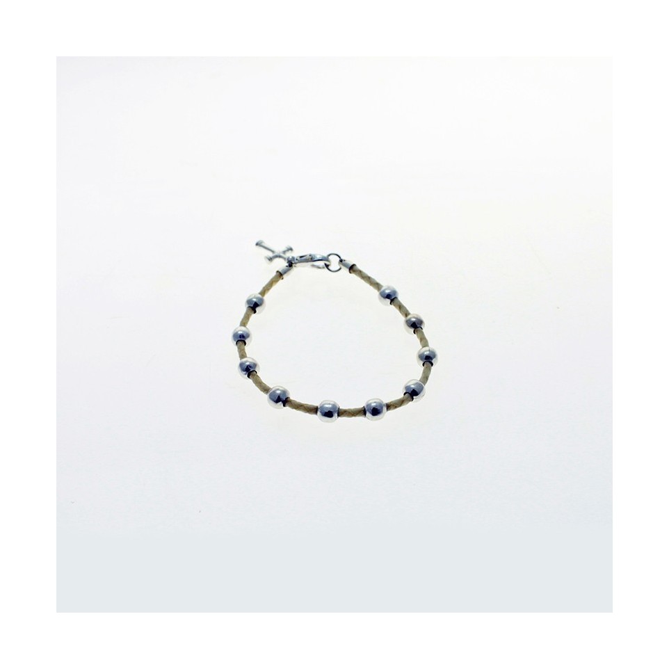 Leather bracelet with prayer beads and cross |El Boyero