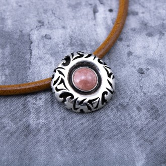 Sterling silver round shaped pendant with rhodochrosite
