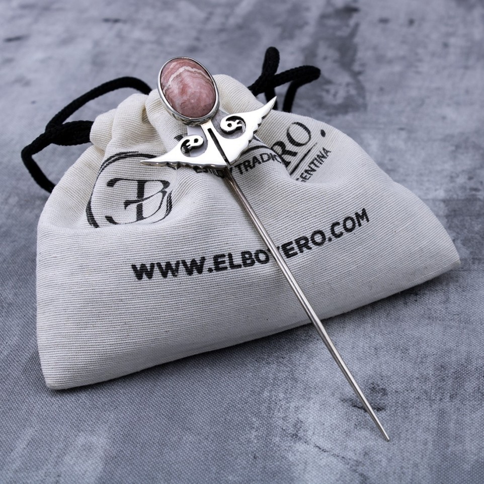 Sterling silver and rhodochrosite stone pin |El Boyero