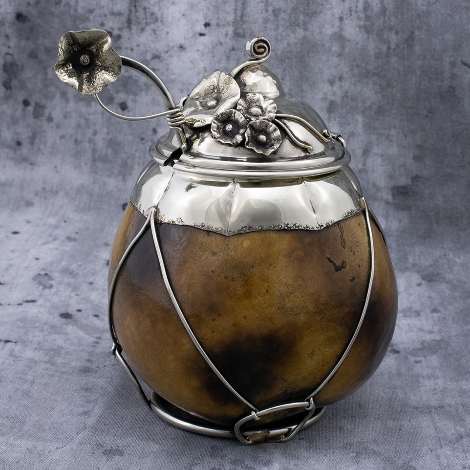 Gourd and nickel silver sugar pot with lid and spoon |El Boyero