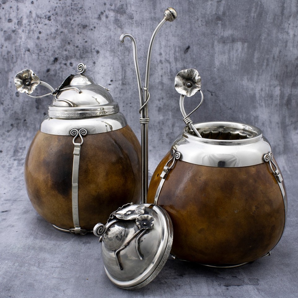 Sugar and yerba mate nickel silver and gourd pots |El Boyero