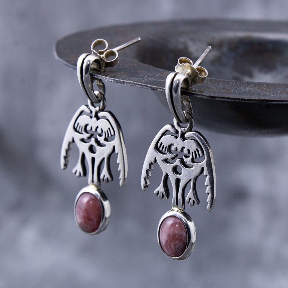 Sterling silver earrings with rhodochrosite - Ethnic designs |El Boyero