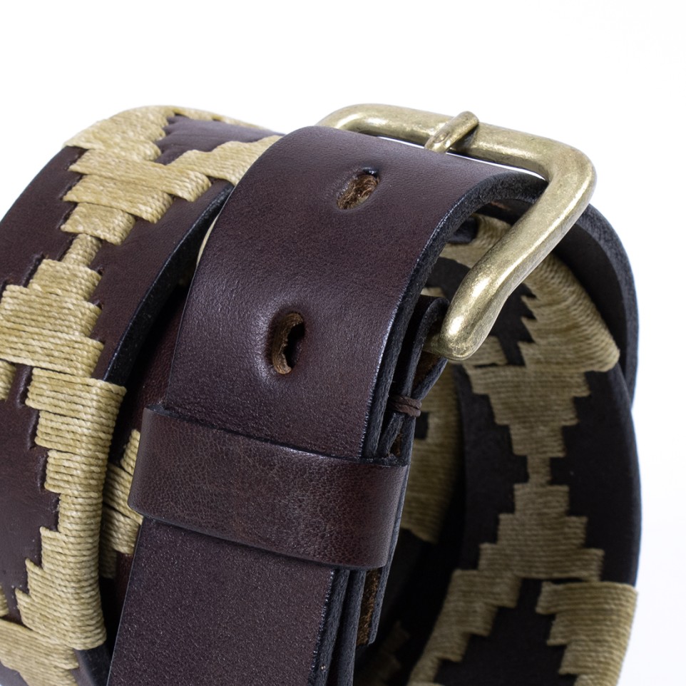 Beige pampa pattern embroided leather belt |El Boyero
