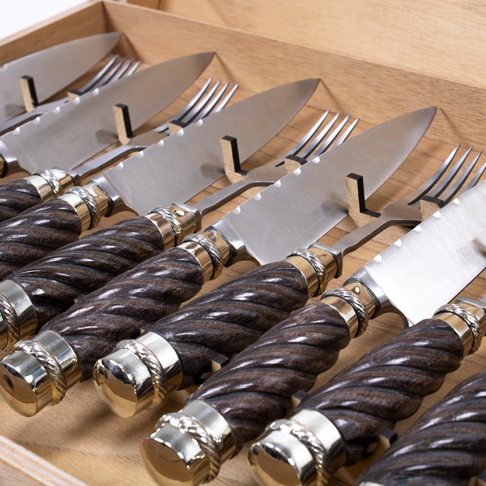 12 piece steak knife and fork set - Gallonado wood handle |El Boyero