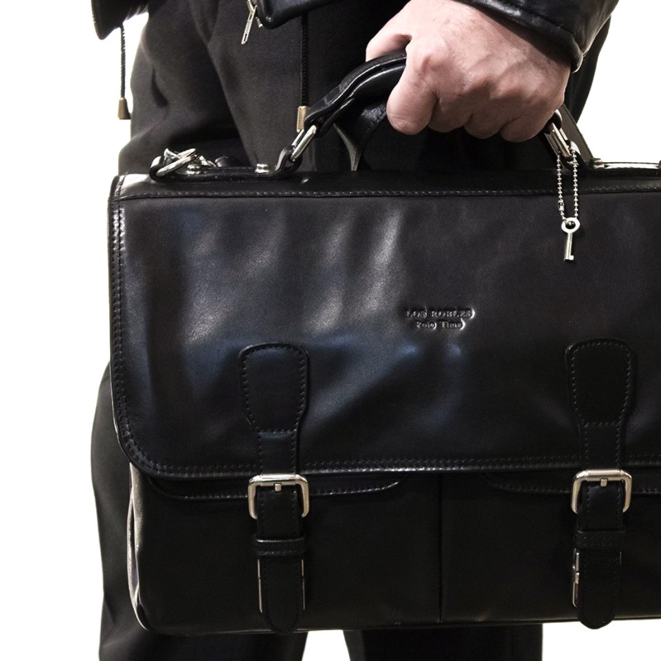 Soft black cow leather briefcase with buckles |El Boyero