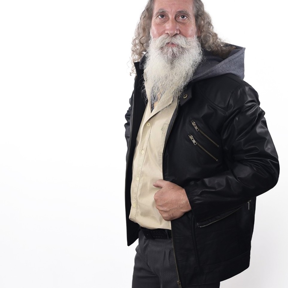 Men's black cow leather hooded zip jacket |El Boyero