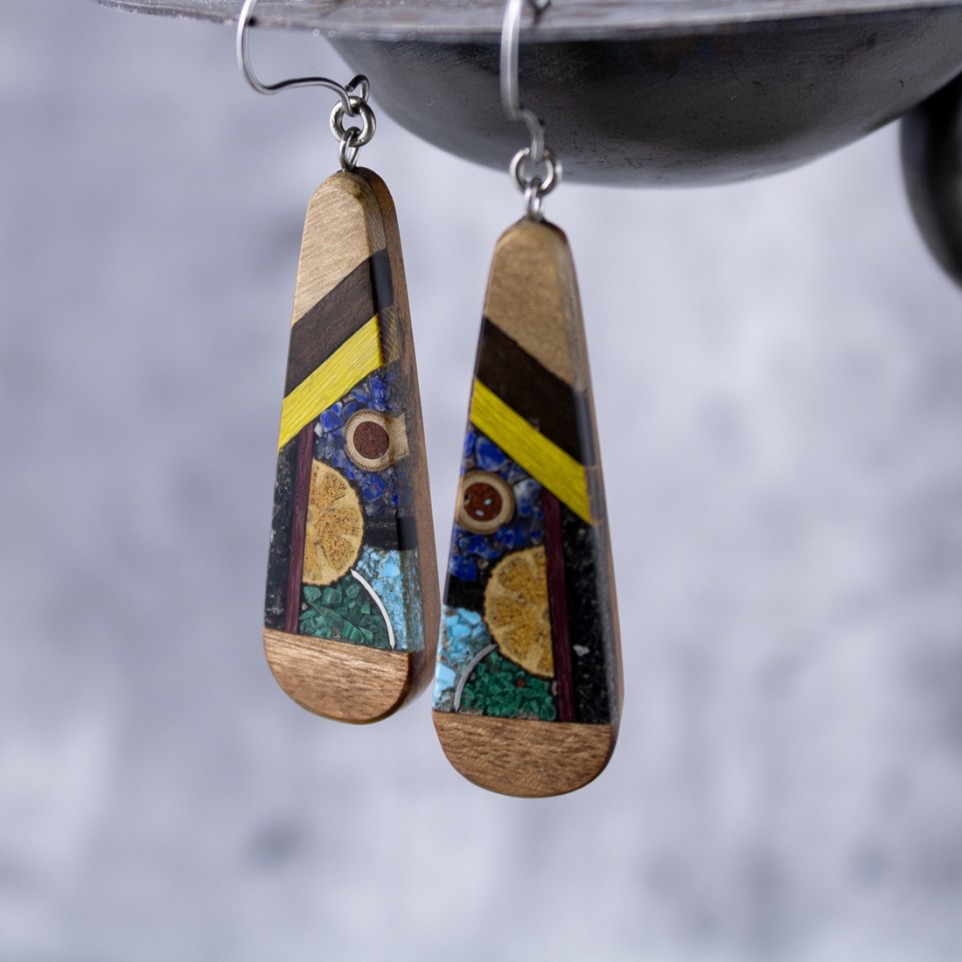 Sterling silver and wood earrings - Unique piece |El Boyero