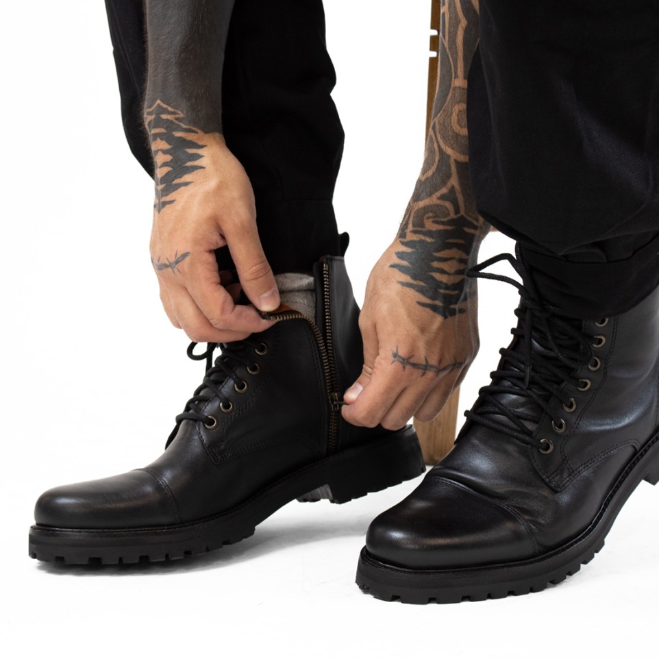 Leather laced boots with zipper |El Boyero
