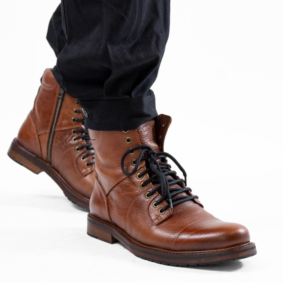 Men's leather laced boots and zipper |El Boyero