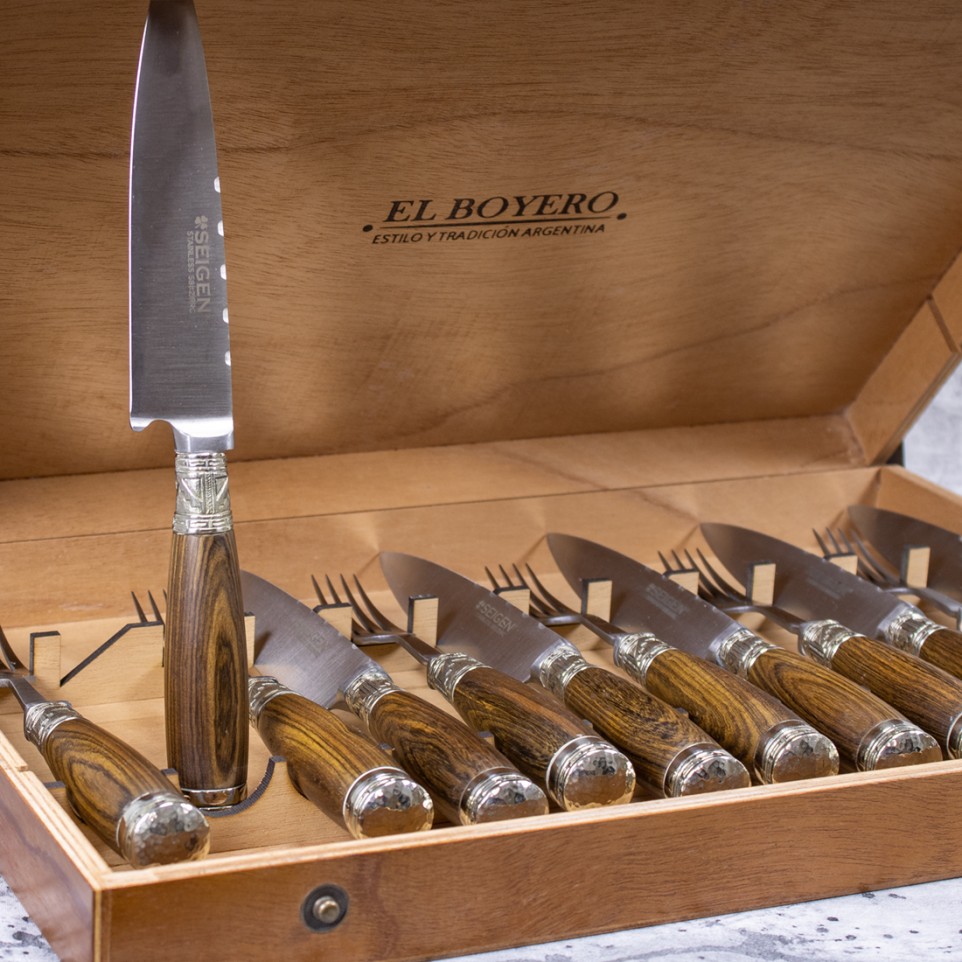 12 piece cutlery set - Wood and nickel silver handles |El Boyero