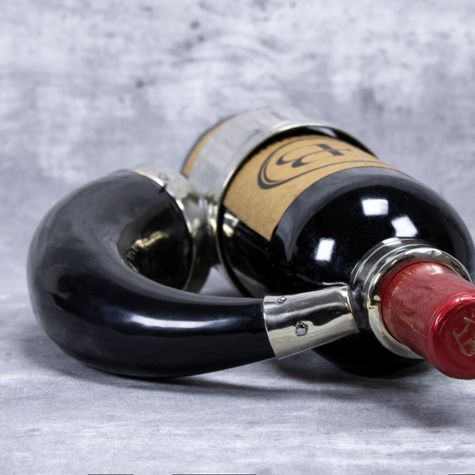 Nickel silver and ox horn plain wine bottle holder |El Boyero