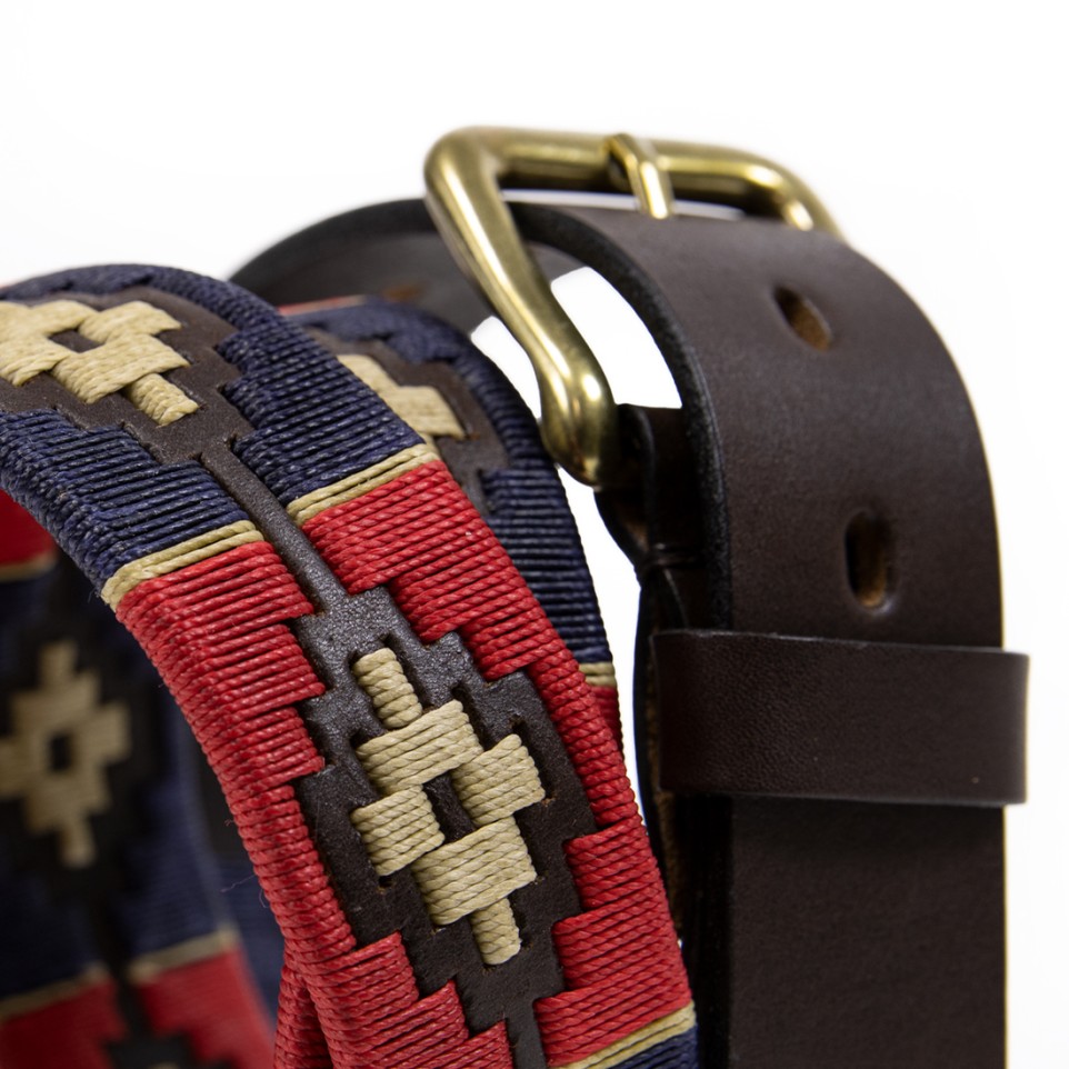 Leather belt - Red and blue Pampa pattern |El Boyero