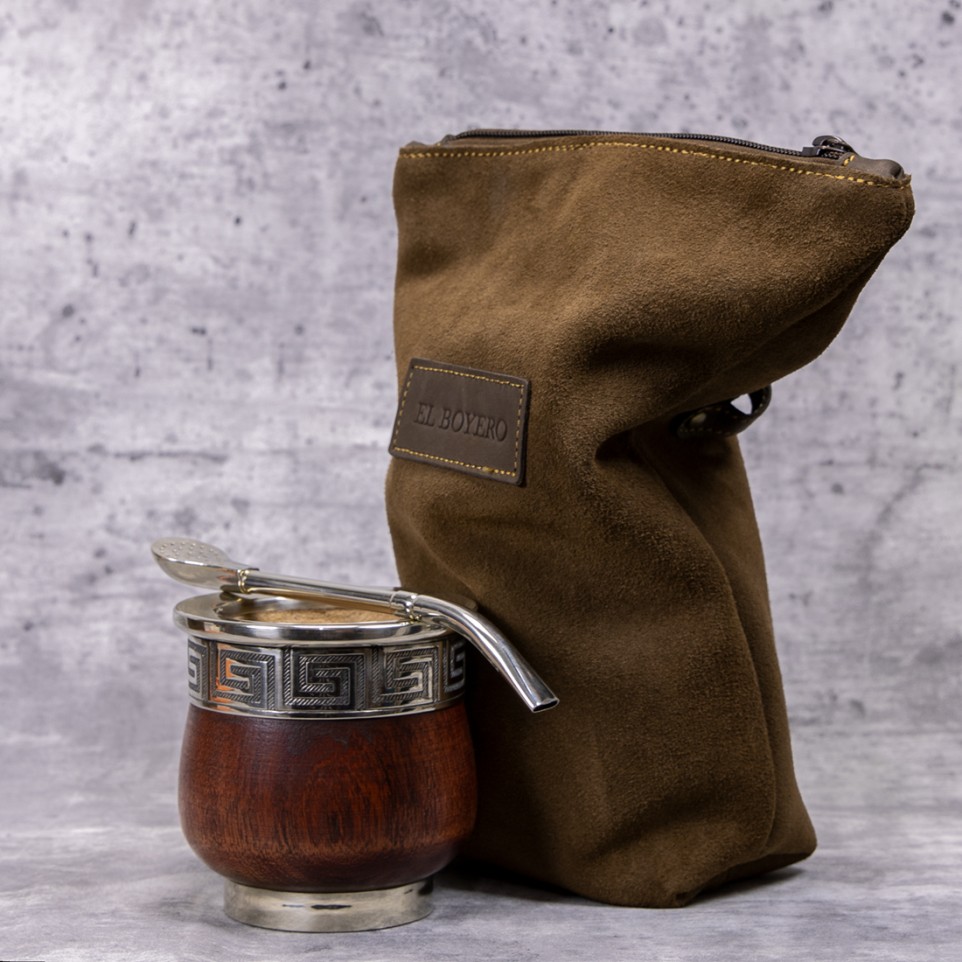 Leather bag for Yerba mate tea and straw |El Boyero