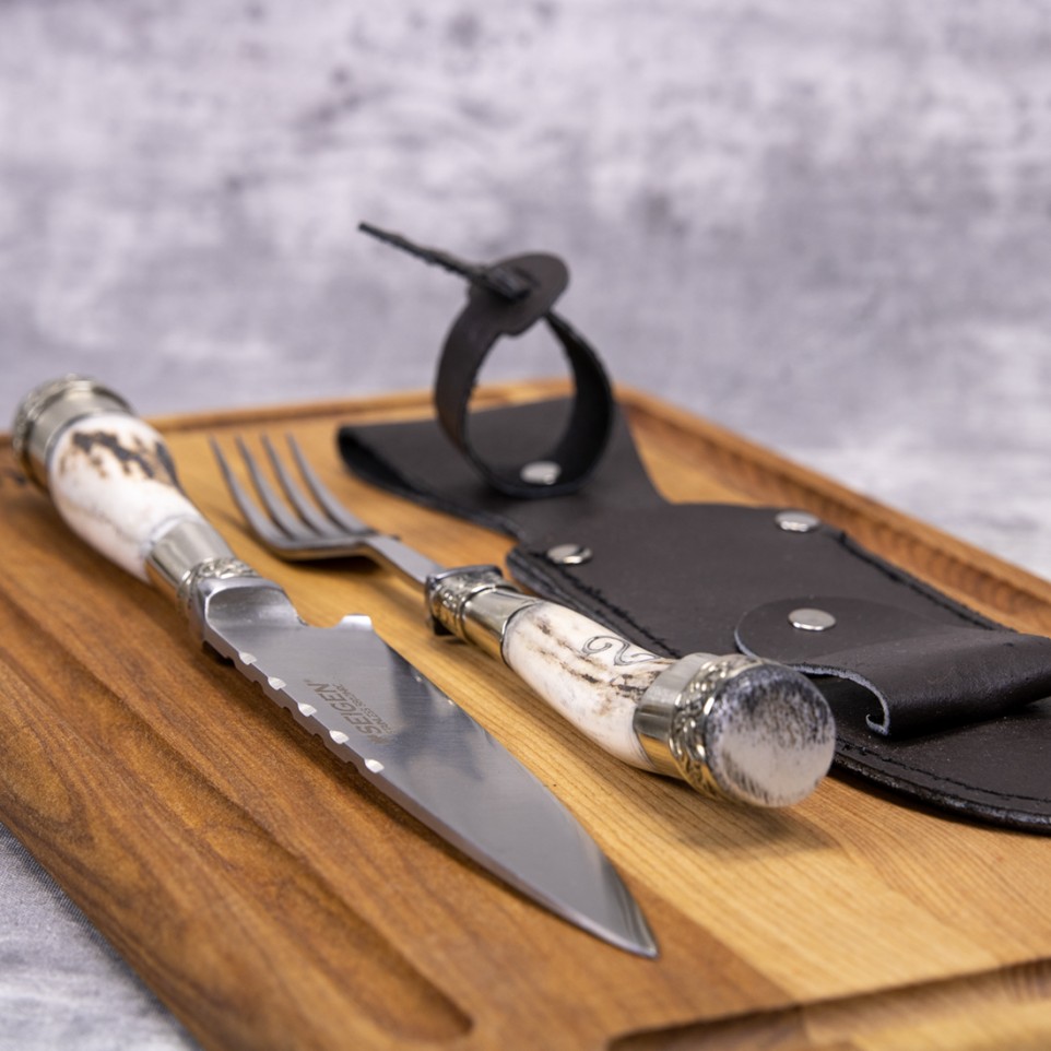 Deer horn fork and knife set for barbeque |El Boyero