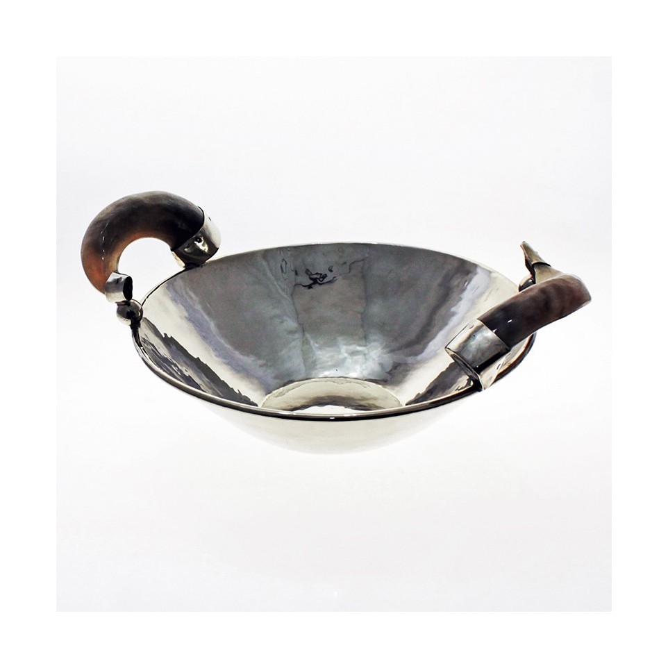 Nickel silver bowl with horn handles