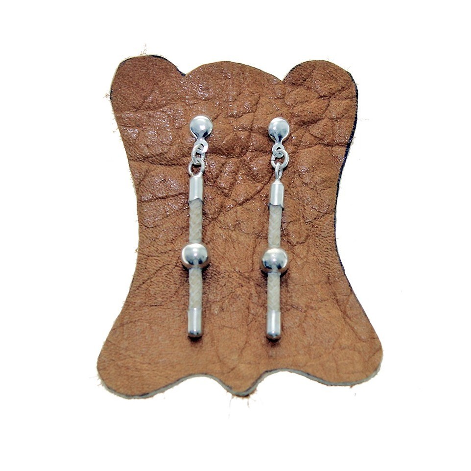 Sterling silver and raw leather stick earrings