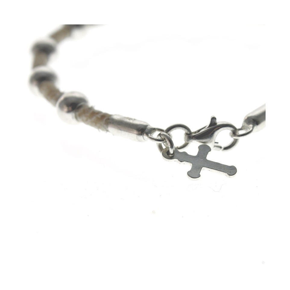 Sterling silver and raw leather praying beads bracelet