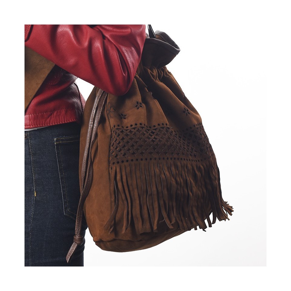 Women's goat suede bag with laser