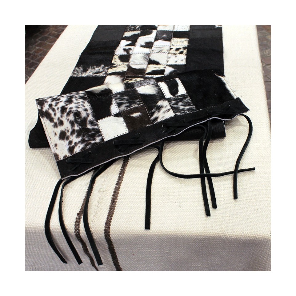 Cowhide black and white table runner
