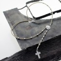 Short rosary bead in braided leather and silver
